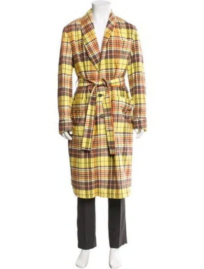 Pre-owned Prada 2025 Plaid Print Overcoat In Yellow