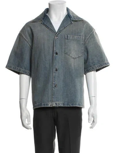 Pre-owned Prada 2025 Printed Denim Shirt In Blue