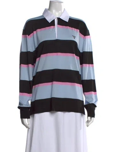 Pre-owned Prada 2025 Signature Logo Polo Shirt W/ Tags In Blue