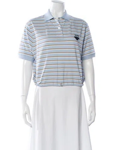 Pre-owned Prada 2025 Striped Polo In Blue