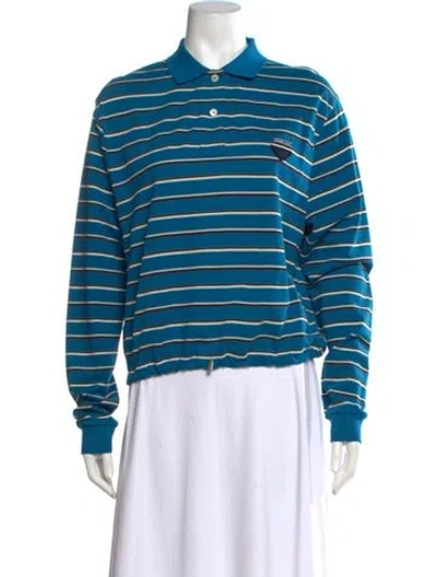 Pre-owned Prada 2025 Striped Polo In Blue