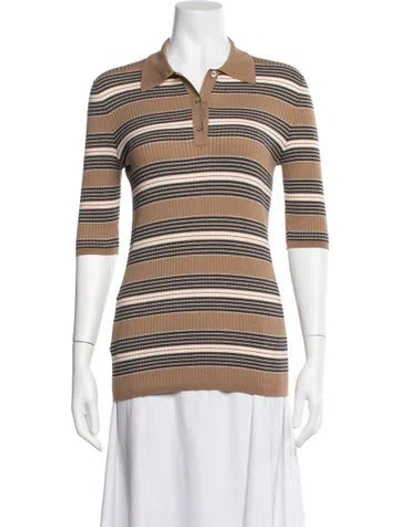 Pre-owned Prada 2025 Striped Polo In Brown