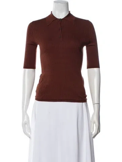 Pre-owned Prada 2025 Three-quarter Sleeve Polo In Brown/neutrals