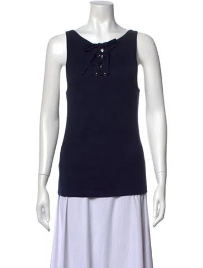 Pre-owned Prada 2025 Tie Neck Top In Blue