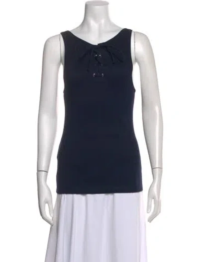 Pre-owned Prada 2025 Tie Neck Top W/ Tags In Blue