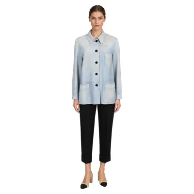 Pre-owned Prada 2026 Distressed Suede Jacket Sky Blue 40 S