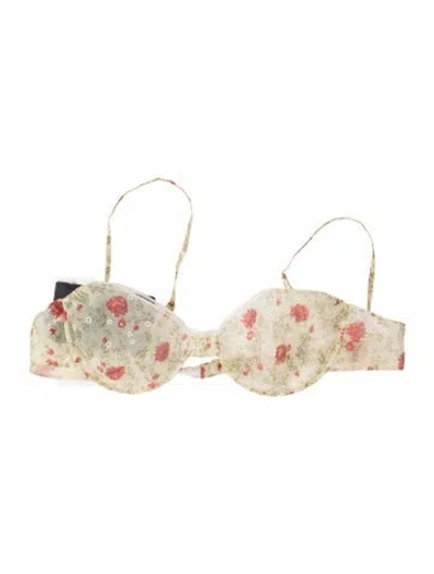 Pre-owned Prada 2026 Floral Print Sports Bra W/ Tags In Neutrals