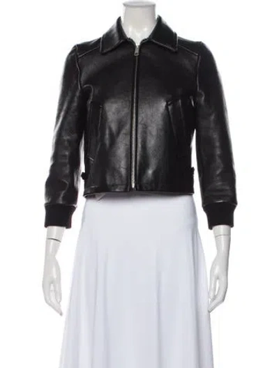 Pre-owned Prada 2026 Leather Bomber Jacket In Black