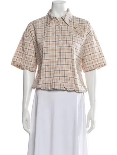 Pre-owned Prada 2026 Plaid Print Polo In Neutrals