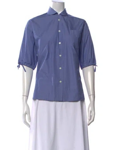 Pre-owned Prada 2026 Three-quarter Sleeve Button-up Top In Blue