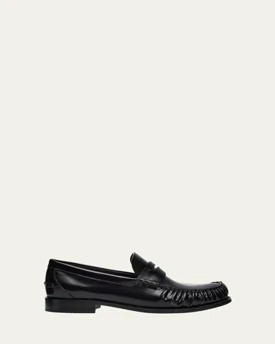 Prada 20mm Leather Moc-toe Penny Loafers In Black