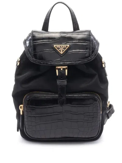 Pre-owned Prada 20s Crocodile Effect-embossed Backpack In Black