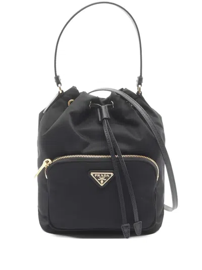 Pre-owned Prada 20s Drawstring Bucket Bag In Black