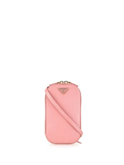 Pre-owned Prada 21th Century Mini Saffiano Crossbody Phone Pouch Satchel In Pink