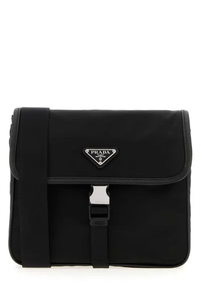 Prada 23 Cm Re-nylon Crossbody Bag With Adjustable Strap In Black