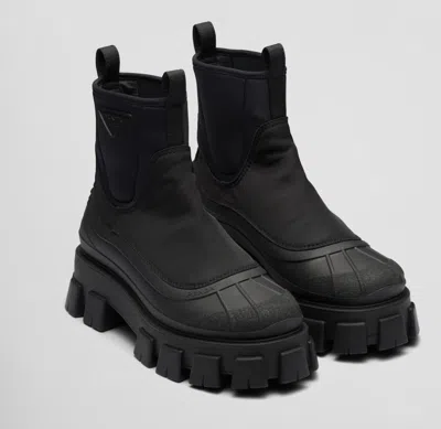Pre-owned Prada $2.3k Value Monolith Re-nylon Gabardine Boots In Black