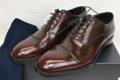 Pre-owned Prada 2ea130 Burgundy Polished Leather Cap Toe Shoes Oxfords 7.5 Us 8.5 In Red