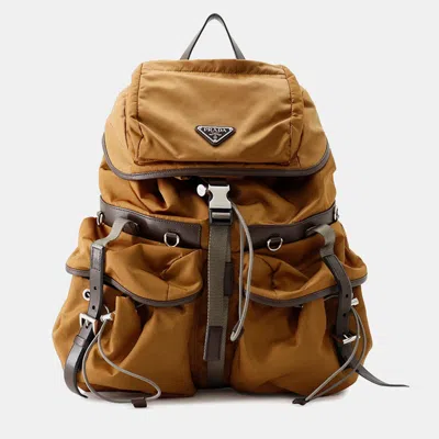 Pre-owned Prada 2vz117 Backpack Brown Nylon Leather Backpack Bag