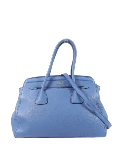 Pre-owned Prada 2-way Grainy Leather Tote Bag In Blue