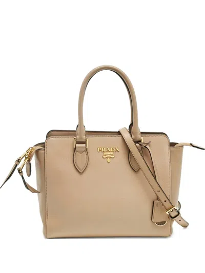 Pre-owned Prada 2way Leather Tote Bag In Neutral