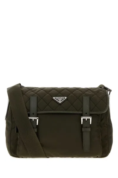 Prada 30 X 25 X 13 Cm Fabric Crossbody Handbag With Adjustable Shoulder Strap In Green