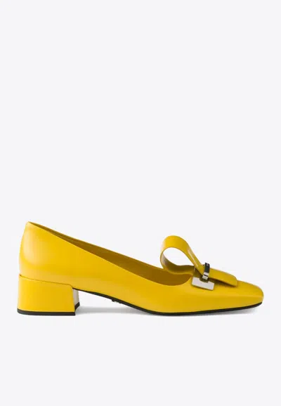 PRADA 35 BRUSHED LEATHER ARCHITECTURAL PUMPS