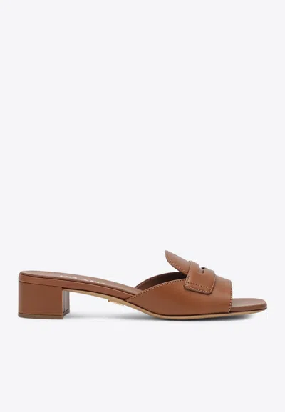 Prada 35 Calf Leather Sandals In Brown