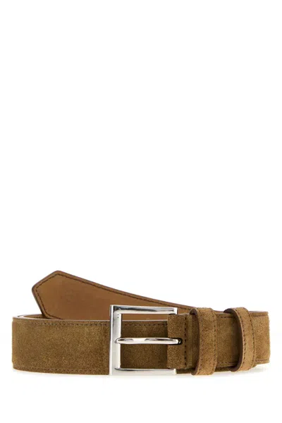 Prada 3.5 Cm Suede Leather Belt With Silver-tone Hardware In Camel