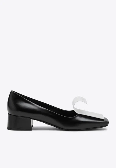 PRADA 35 CURVED LEATHER PUMPS