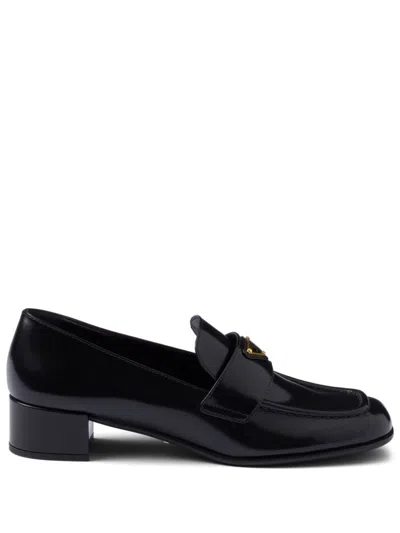 Prada 35mm Brushed-leather Loafers In Black