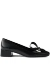 Prada Leather Pumps With Block Heel And Bow In Black