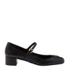 Prada Lamb Leather Block Heel Pumps In Black