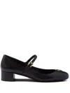 Prada Lamb Leather Block Heel Pumps In Black