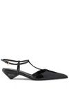 Prada Decolette 35 Mid Heel Point Toe Tbar Pump Leather In Black