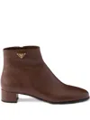 Prada 35mm Logo Zip Boots In Brown