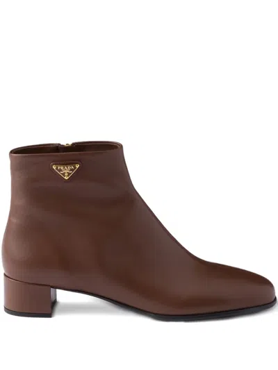 Prada 35mm Logo Zip Boots In Brown