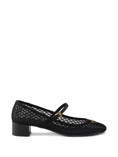 Prada Ballerinas Aus Mesh-gewebe Mit Niedrigem Absatz In Black