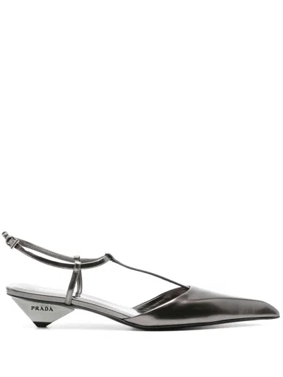 Prada Anthracite Grey Patent Leather Slingback Pumps Women In Gray