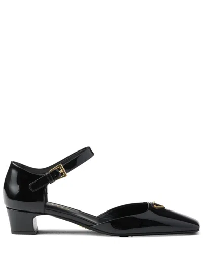 Prada Womens Black Brand-plaque Patent-leather Mary Jane Courts