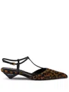 Prada Leopard T-strap Ballerina Pumps In Brown