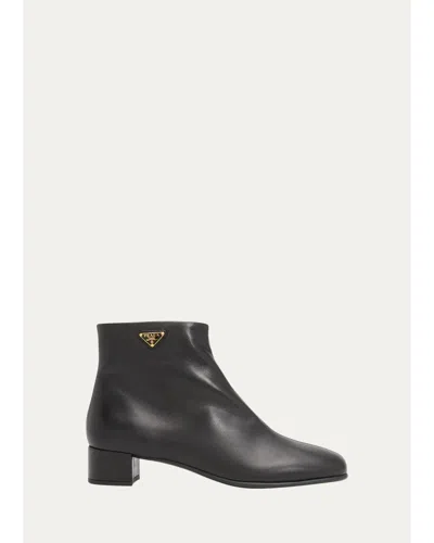 Prada 35mm Triangle Logo Leather Ankle Boots In Multi