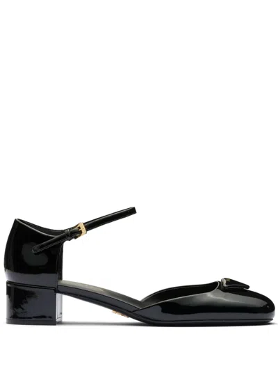 Prada Womens Black Brand-plaque Patent-leather Mary Jane Courts