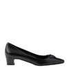 Prada Triangle Saffiano Patent Pump In Black