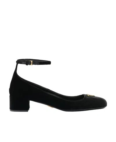 Prada 35mm Triangle-logo Velvet Pumps In Black