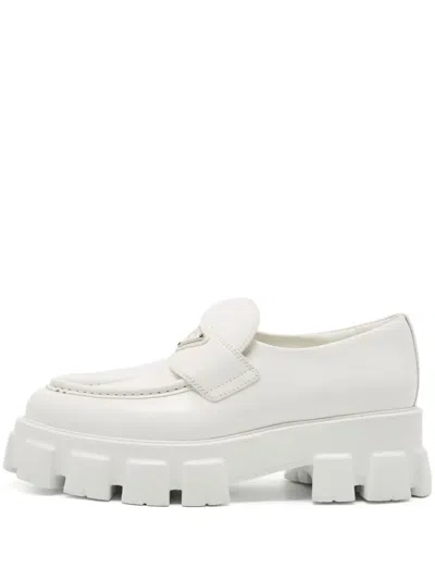 Pre-owned Prada 40mm Moonlith Loafers In White