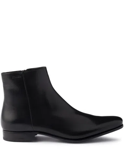 Prada 44mm Debossed-logo Zip Boots In Black