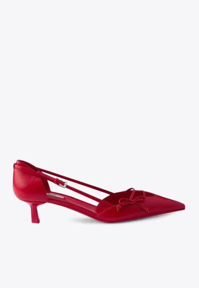 PRADA 45 LEATHER PUMPS WITH BOW