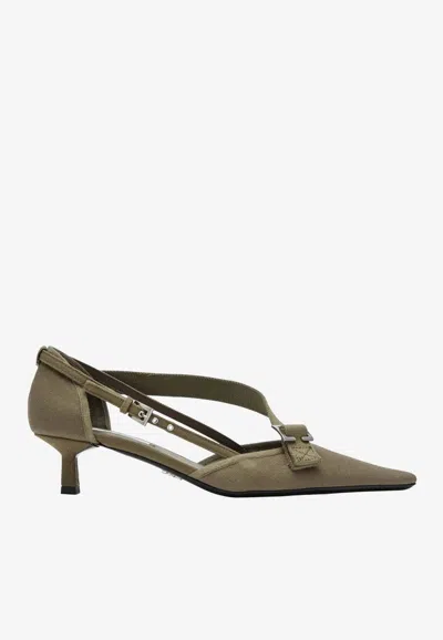 Prada 45 Pointed Canvas Pumps In Green