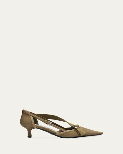 Prada 45mm Asymmetric Canvas Pumps In Green