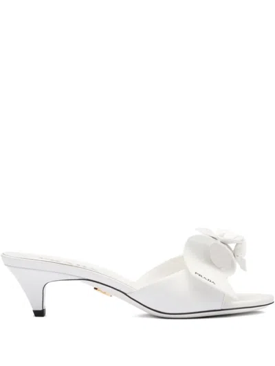 Prada 45mm Flower-appliqué Sandals In White